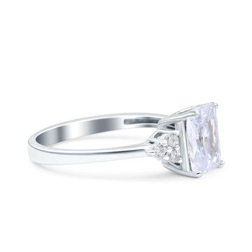 Emerald Cut Art Deco Wedding Ring Simulated Cubic Zirconia 925 Sterling Silver